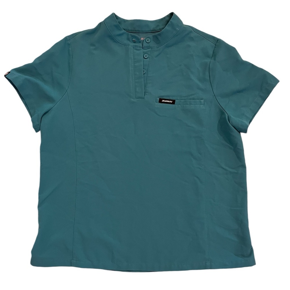 Jaanuu • Savi Tuck-In Stand Collar Aqua Scrub Top - L